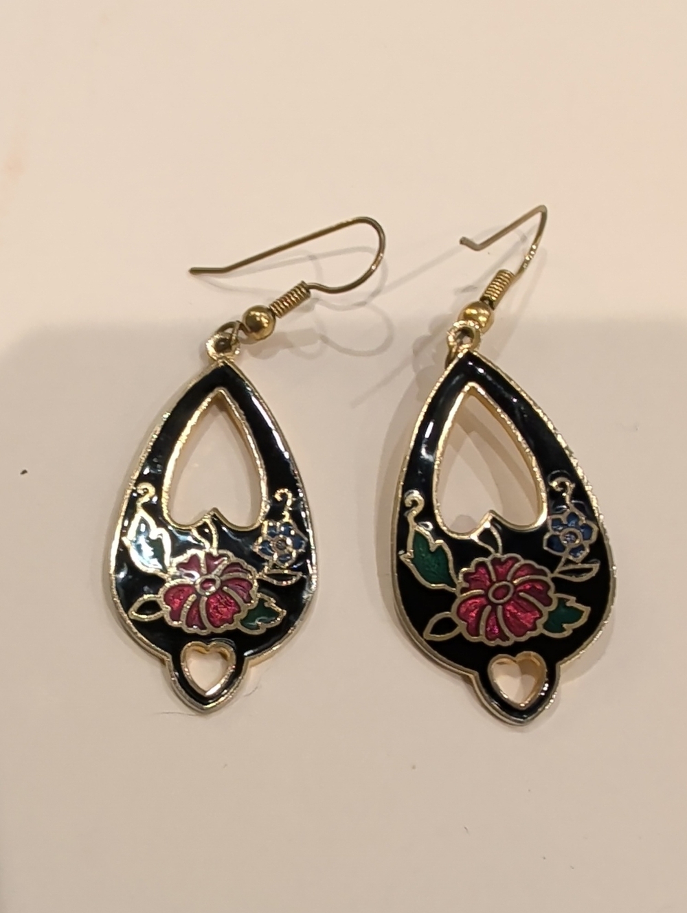 Cloissone Teardrop Floral Dangle Earrings